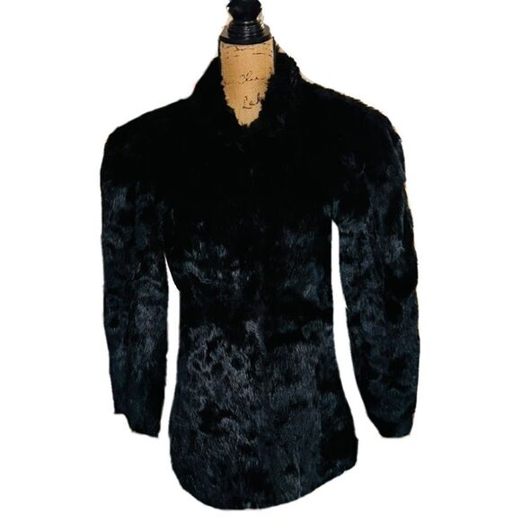Vintage black rabbit fur coat size L - Picture 1 of 6